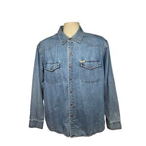 Levi Strauss Sawtooth Western Blue Denim Snap Front Shirt Large Flap Pockets